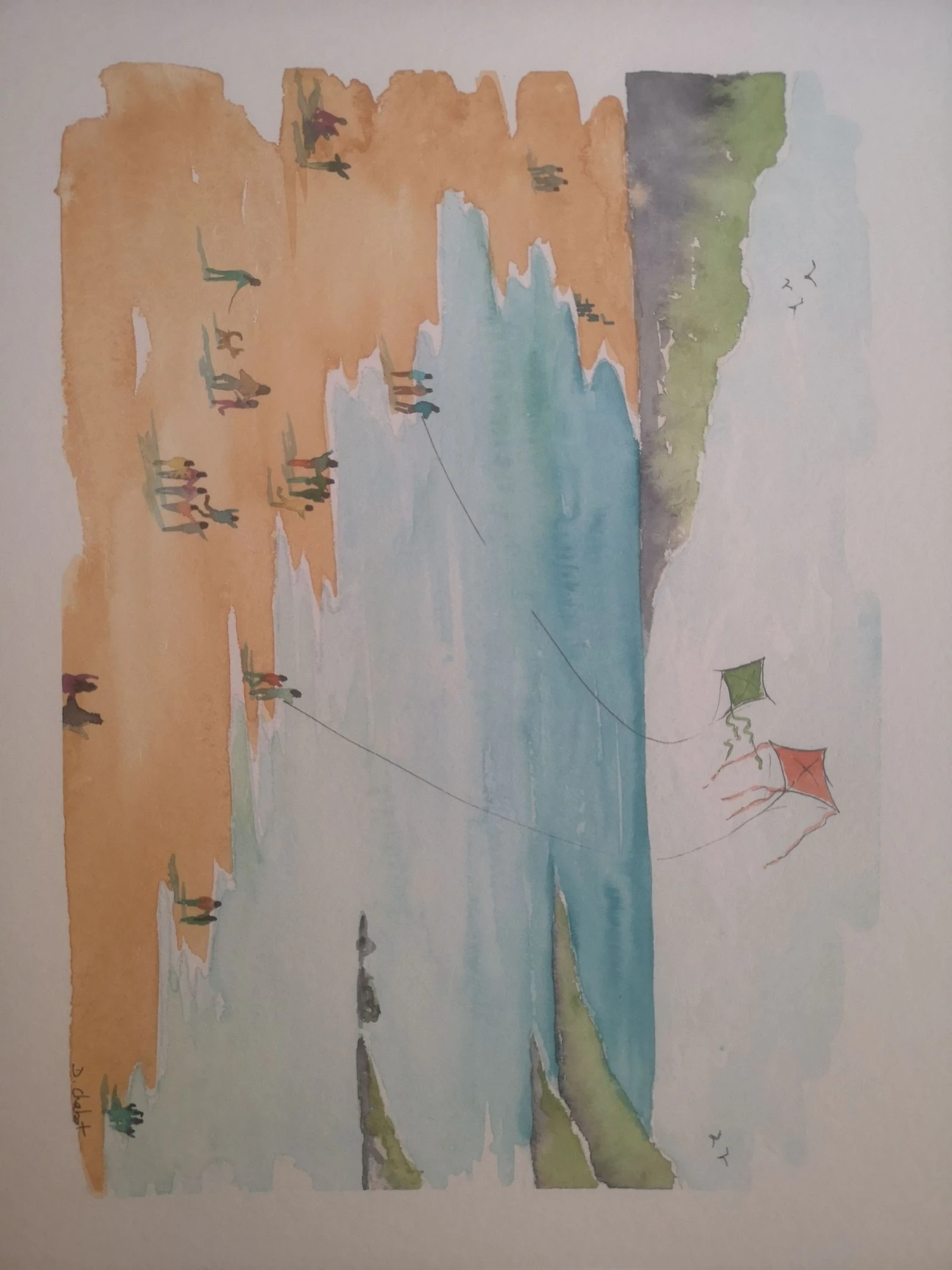 Large hand-painted watercolor "day at the beach" – photo 3